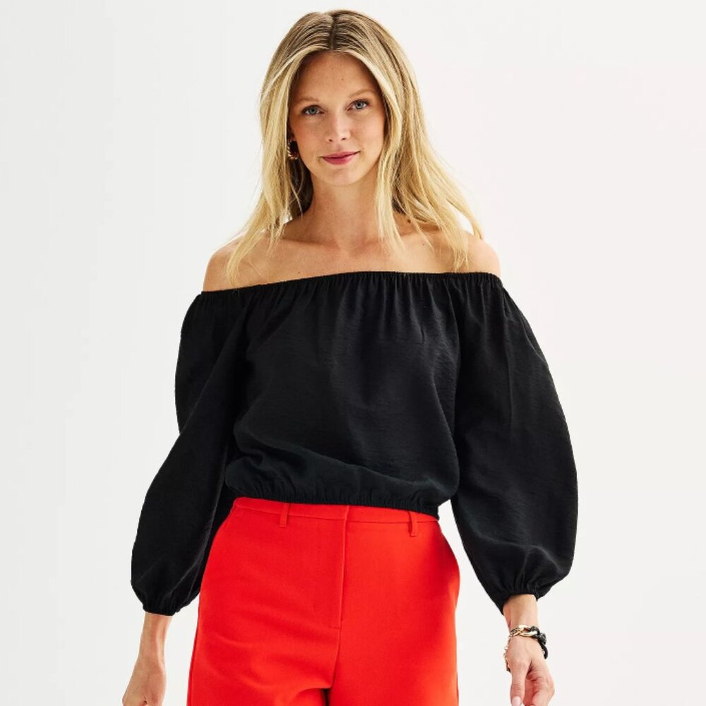 nine west bracelet sleeve off the shoulder top Mineral Black